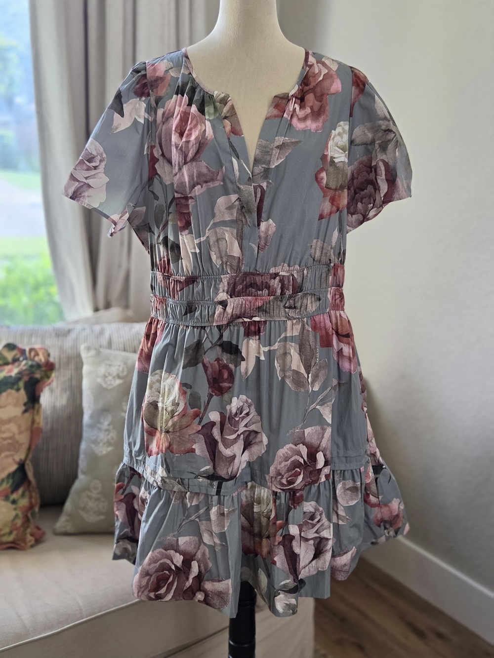 Anthropologie Girls' Floral Tiered Dress in Dusty Blue and Mauve